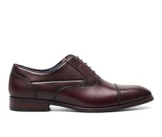 The classic cap toe design of the Stacy Adams Kallum is highlighted by its richly burnished leather upper and stacked heel. Add in the breathable linings and our cushioned Red Zone footbed, and you have a shoe that is as comfortable as it is good looking. Leather upper, Lace up closure, Cap Toe, Cushioned insole, Rubber outsole | Men's Stacy Adams Kallum Dress Oxfords Shoes in Burgundy Size 11.5 Medium Elegant Cap Toe Oxfords For Fall, Oxford Dress Shoes With Cap Toe And Leather Lining, Oxford Dress Shoes With Leather Lining And Cap Toe, Fall Cap Toe Leather Shoes, Business Casual Leather Cap Toe Shoes With Removable Insole, Fitted Cap Toe Leather Shoes For Fall, Fall Cap Toe Oxfords, Classic Closed Toe Dress Shoes With Cushioned Footbed, Classic Burgundy Cap Toe Oxfords