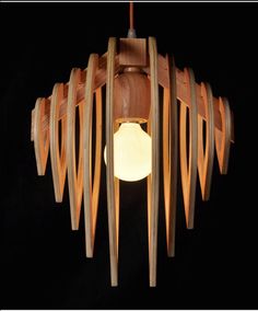 a wooden light hanging from the ceiling