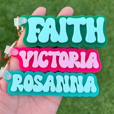 "These personalized retro keychains make a perfect gift for anyone! Hang them on your bags, backpacks, luggage, lunch boxes, diaper bags, strollers, jackets, and many more. PRODUCT DETAIL: - Personalized with any single word (first name, last name, title, place, etc.) - Made of double acrylic layers - Laser-cut word firmly fixed on the first layer to make raised/3D look - Each tag is approximately 3.5\"-4\" wide x 1\"-1.5\" tall x 1/4\" thick, depending on the name" Rectangular Custom Name Keychains For Personal Use, Customized Rectangular Keychains For School, Customized Multicolor Keychains For School, Custom Name Rectangular Keychain, Personalized Pink Rectangular Keychain, Customizable Rectangular Keychain For Personalized Gift, Customizable Rectangular Keychains For Personalized Gifts, Personalized Rectangular Keychains, Personalized Rectangular Pink Keychain