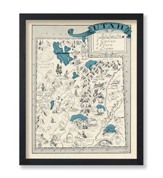 an old, blue and white map with the name utah in black lettering on it