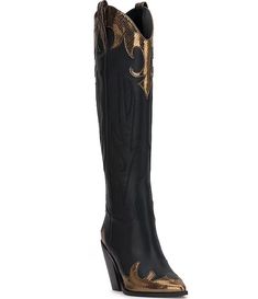 Jessica Simpson Rhetta Flame Western Tall Boots | Dillard's Western Faux Leather Knee-high Heeled Boots, Western Style Knee-high Faux Leather Heeled Boots, Wide Calf Faux Leather Boots With Snip Toe, Western Wide Calf Faux Leather Heeled Boots, Faux Leather Wide Calf Boots With Snip Toe, High Heel Leather Boots With Side Zipper, Leather High Heel Boots With Side Zipper, Faux Leather Snip Toe Boots For Party, Party Boots In Faux Leather With Snip Toe