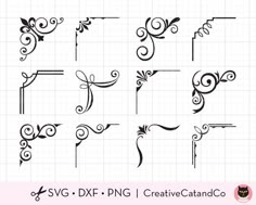 decorative calligraphy font with swirls and scrolls in black on a white grid background