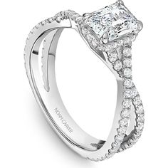 a diamond engagement ring with two rows of diamonds on the band