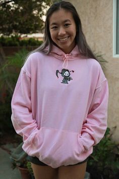 ✰Embroidered✰UNISEX✰Hand drawn and designed✰50% cotton, 50% polyester✰Super soft and comfy!✰Model is 5'5 and wearing Size L in an Pink Hoodie Cute Hoodie With Embroidered Graphics For Streetwear, Cute Hooded Sweatshirt With Custom Embroidery, Cute Hooded Sweatshirt With Embroidered Graphics, Cute Embroidered Hoodie For Streetwear, Cute Hoodie With Custom Embroidery For Winter, Cute Winter Hoodie With Custom Embroidery, Cute Embroidered Graphics Hoodie For Winter, Cute Winter Hoodie With Embroidered Graphics, Cute Cotton Hoodie With Custom Embroidery