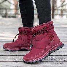 Winter Warm Women Boots Waterproof Snow Boots Plush Ankle Shoes Woman Red Black Boot Ladies Botas De Mujer Invierno Nuevas Red Flat Heel Winter Boots, Red Flat Heel Boots For Winter, Red Ankle Boots For Winter, Red Winter Boots With Round Toe, Red Boots With Round Toe For Winter, Winter High Ankle Walking Boots, Red Round Toe Boots For Winter, Winter Hiking Waterproof Boots With Padded Ankle, Winter Waterproof Boots With Padded Ankle For Outdoor Activities