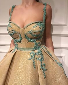 Details  - Tany color - 3D Mesh/Net glittery fabric  - Handmade embroidered flowers - Ball-gown style - Party Evening dress Prom Dresses Elegant, Gold Prom Dresses, Spaghetti Strap Prom Dress, Prom Dress Ideas, Gown Style, فستان سهرة, Rhinestone Dress, Beauty Dress, Style Party