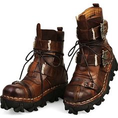 Category:Boots; Upper Materials:Leather,Cowhide; Embellishment:Splicing; Season:Winter; Gender:Men's,Women; Activity:Hiking,Walking; Toe Shape:Round Toe; Style:Vintage,Casual; Boot Shaft:Booties / Ankle Boots; Outsole Materials:Rubber; Occasion:Outdoor,Daily; Closure Type:Lace-up; Function:Warm,Height Increasing,Comfortable,Slip Resistant; Pattern:Solid Colored; Listing Date:09/18/2023; 2024 Trends:Motorcycle Boots,Work Boots,Biker boots,Handmade Shoes; Foot Length:null; Foot Width:null; Size chart date source:Measured by LightInTheBox. Gothic Leather Lace-up Boots For Winter, Leather Lace-up Boots For Cosplay, Leather Martin Boots With Metal Feet, Medieval Style Round Toe Boots For Fall, Fall Cosplay Leather Platform Boots, Gothic Faux Leather Combat Boots With Round Toe, Gothic Combat Boots With Round Toe In Faux Leather, Winter Steampunk Moto Boots With Round Toe, Steampunk Winter Moto Boots With Round Toe