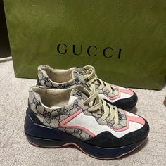 Like New Gucci Sneakers! Bought These Last Year For My Birthday And Barely Wear Them So It's Time To Get Them Out Of My Closet As Well. Gucci Shoes Women, Gucci Sneakers, Gucci Shoes, Womens Shoes Sneakers, Blue Black, Shoes Sneakers, Like New, Women Shoes, Gucci