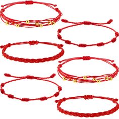 PRICES MAY VARY. Package you can get: you will receive 6 pieces Kabbalah red string bracelets , enough quantity provide for you to wear or send to your friends and families, nice accessories for New Year, Christmas, Mother's Day, Birthday, Valentine's Day 7 Knots string bracelet: each bracelet designed with 7 knots, and with vibrant red color, there's string at each end that you can stretch the size, so it's very easy to wear, it will find favor with women and girls Meaningful present: this red Bracelets Red, Boys Bracelets, Red Beaded Bracelet, String Bracelets, Red String Bracelet, Red String, Red Beads, Red Bracelets, Weave Style