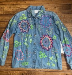 New W/ Tag "Bleu Bayou" Vintage (1980's)  Denim Retro Size Small Retro Jacket W/ Floral Embroidery & Beads.  Details: 1.) Breast: 40" inches  2.) Shoulder to shoulder: 16" inches  3.) Shoulder to hem: 24" inches  4.) Sleeve Length: 30" inches  5.) 6 buttons for closure  6.) 100% Cotton  7.) NO pockets  8.) Dry clean  9.) Waist: 40" in.  10.) Hip: 42" in.  11.) Made in India  12.) Size Small  Thanks for looking & please look at my listings for more clothes!! Retro Jacket, Floral Embroidery, Beaded Embroidery, Blue Denim, Multi Color, Jackets & Coats, Jackets For Women, Sleeve Length, Embroidery