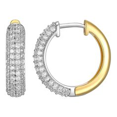 Find your perfect style with these 18k gold over sterling silver 1 carat T.W. diamond hoop earrings. Click on this JEWELRY & WATCHES GUIDE to learn about fit, styles, materials and more! Find your perfect style with these 18k gold over sterling silver 1 carat T.W. diamond hoop earrings. Click on this JEWELRY & WATCHES GUIDE to learn about fit, styles, materials and more! FEATURES Dimensions: 18 mm x 4.3 mm Backings: click-it Nickel free Metal: sterling silver Plating: 18k gold Finish: polished P Small Hoop Diamond Jewelry With Pave Setting, Luxury Huggie Earrings With Pave Setting In Cubic Zirconia, Diamond Hoop Earrings With Pave Setting, Diamond White Jewelry With Pave Setting In Small Hoop, Fine Jewelry Hoop Earrings In Diamond White Cubic Zirconia, Pave Set Hoop Earrings As A Gift, White Gold Hoop Jewelry With Pave Setting, Everyday Luxury Diamond White Hoop Earrings, Everyday Luxury White Gold Hoop Earrings With Pave Setting