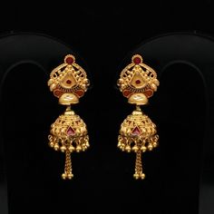 Discover the allure of Handmade Gold Jewelry at https://morvijewels.etsy.com/   Get a dazzling 25% off on all our 22k and 18k gold pieces. Don't miss out on this limited-time offer. Shop now and embrace the radiance of gold!Beautiful 22 Karat Gold Handmade Earrings jhumki Traditional Design jewelry Gold Purity- 22k yellow Gold Length - 3.6  cm approx Width - 1.2 cm approx  Weight - 8.84  grams approx the earrings come with normal backs or push or screw. if you want real please let me know. Click Wedding Jhumkas With Latkans, Wedding Drop Jhumkas, Wedding Drop Jhumkas With Latkans, Temple Jewelry Style Jhumkas For Anniversary, Fusion Style Wedding Jhumkas Drop Earrings, Gold Earrings With Intricate Design For Wedding, Traditional Jhumkas With Latkans For Anniversary, Elegant Earrings With Intricate Design For Marriage, Wedding Tilla Drop Jhumkas