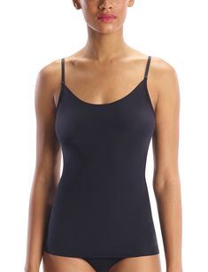 This best-selling cami is made from our ultra lightweight whisper fabric. This breathable fabric has high stretch and recovery, and is finished with raw-cut edges that lay flat against the body.  Product Details   Fit-tested by real women Luxury European microfiber (78% nylon, 22% spandex) Adjustable straps Ultra lightweight Anti-static properties Raw-cut edges USA constructed  Item WCA02 Stretch Modal Tank Camisole, Scoop Neck Camisole With Built-in Bra, Black Stretch Camisole With Delicate Straps, Second-skin Tank Camisole, Fitted Modal Scoop Neck Camisole, Fitted Seamless Modal Camisole, Black Stretch Tank Top With Delicate Straps, Tank Camisole For Layering, Camisole With Built-in Bra And Minimal Stretch