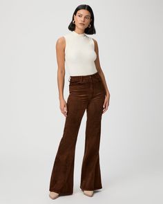 Charlie is our largest flared silhouette with the highest rise. This on-trend style is cut from our ultra-soft velvet corduroy in a maple brown shade with just the right amount of stretch for a perfect fit. | Charlie Flare Pant - Maple Brown Corduroy | Size 29 Flare Corduroy Pants For Fall, Fall Flare Corduroy Pants, Fall Corduroy Flare Pants, Fitted Brown Flare Jeans, Fall Velvet Flare Bottoms, Brown Flare Pants Outfit, Brown Flare Pants, Corduroy Pants Outfit, Brown Flares