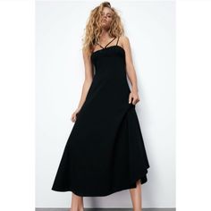 *** 1 Day Flash Sale! Tomorrow It Goes Back Up To Its Previous Price! *** Brand New With Tags, Mint Condition, Zara Dress In Size Xxl (1x, 2x) A True All-Season Dress That Is Perfect For Spring, Summer Autumn/Fall & Winter. Dress It Up As An Elegant, Fancy Dress Party Occasion, Or Dress Down With A More Casual Feel, It's Such A Classy Look However You Style It Solid Black Sleeveless With Spaghetti Straps & Halter Neck With Tie Straps That Tie In The Back. Reminiscent Of A Harness Type Of Strappi Black Midi-length Slip Dress For Day Out, Black A-line Slip Dress For Spring, Black Midi Length Sundress, Black A-line Maxi Dress For Brunch, Zara Black Maxi Dress For Brunch, Black A-line Midi Dress For Brunch, Zara Black Sundress, Black Midi Length Slip Dress, Black Midi Length Slip Dress For Casual Wear