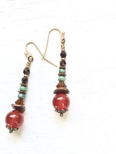 Long drop dangle brown earrings, handmade with Czech glass bead, Agate, Brown glass, copper spacers, gift for teachers, mothers gift, valentine gift Boho elegant drop earrings Earrings length is 2.3 inches Handmade in my home studio delicate long earrings. Free shipping with USPS, packed and protected in a gift box. Brown Czech Glass Bead Earrings, Brown Czech Glass Beaded Drop Earrings, Brown Czech Glass Teardrop Earrings, Amber Czech Glass Dangle Earrings, Brown Wire Wrapped Drop Beaded Earrings, Brown Wire Wrapped Drop Earrings, Nickel Free Brown Earrings With Czech Glass, Brown Czech Glass Dangle Earrings, Nickel-free Brown Earrings With Czech Glass