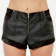 Brand New Never Worn. Took Tags Off Before I Realized They Were Too Big On Me. Vegan Leather Front And Silky Rear To These Cuffed Shorts. Black Bottoms With Zipper Closure For Summer, Trendy Black Shorts With Zipper Closure, Casual Black Shorts With Zipper Closure, Edgy Shorts With Zipper Closure, Chic Black Shorts With Zipper Closure, Fitted Black Shorts With Zipper Closure, Casual Shorts With Zipper Closure For Night Out, Edgy Shorts For Night Out With Zipper Closure, Edgy Shorts With Zipper Closure For Night Out