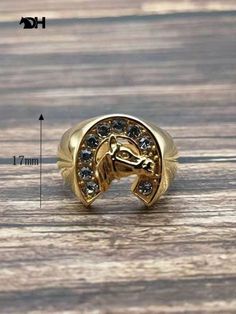 Horse ring gold Elegant Gold Signet Ring, Luxury Gold-plated Gold-tone Ring, Luxury Gold-tone Round Rings, Gold-tone Polished Metal Rings, Gold-tone Metal Rings With Polished Finish, Metal Open Ring With Plating, Gold Plated Ring Jewelry, Formal Yellow Gold Horseshoe Jewelry, Gold Tarnish-resistant 14k Gold Crystal Ring