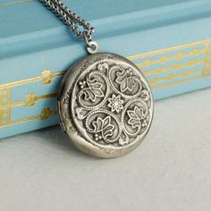 Irish Floral Locket Necklace antique silver by 3BeadDesigns Vintage Silver Locket Necklace With Intricate Design, Ornate Antique Silver Locket Necklace As Gift, Victorian Style Metal Locket Necklace Gift, Ornate Silver Locket Necklace Gift, Victorian Metal Locket Necklace Gift, Personalised Jewellery Necklaces, Locket Necklace Vintage, Silver Locket Necklace, Vintage Locket