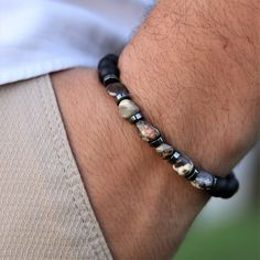 Matte Black Onyx, Agate with Hematite Bracelet,Balance Bracelet,Mens Bracelet,Stretch Bracelet,Gemstone Bracelet,Healing Bracelet,Men gifts Elevate your style and balance your energies with our Matte Black Onyx, Agate, and Hematite Bracelet. Crafted with precision and care, this men's bracelet is more than just a piece of jewelry; it's a fusion of nature's beauty and healing properties. Matte Black Onyx:  Known for its grounding and protective properties, matte black onyx is believed to absorb a Hematite Stretch Bracelet As Gift, Hematite Beaded Bracelets With Natural Stones As Gift, Adjustable Onyx Beaded Bracelets With Natural Stones, Adjustable Onyx Stretch Bracelet With Gemstone Beads, Adjustable Black Beaded Bracelets With Stones, Black Stretch Bracelet With Natural Stones For Healing, Adjustable Hematite Bracelets With Gemstone Beads, Spiritual Black Beaded Bracelets With Stones, Casual Black Bracelets With Natural Stones