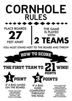 a poster with instructions on how to play the cornhole rules for kids and adults