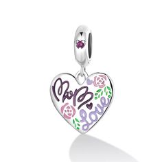 Product Description Show mom how much you care by gifting her this happy heart sterling silver charm! The words MOM AND LOVE inscribed in beautiful enameling detail accent the pink roses, green leaves, and sparkling stone on the top, creating a darling little bouquet filled with meaning and affection. Features Compatible with All Major Brand Charm Bracelets Material: Sterling Silver Nickel-Free Hyperallergic High-Polish Finish Charm hole diameter: 0.18" | 4.5 mm Charm Height: 0.76" | 19.4 mm Cha Anniversaire Diy, Mom Love, Bracelet Pandora, Love Mom, Dangle Charms, Pandora Bracelet, Diy Pendant, Sterling Silver Heart, Sterling Silver Charm