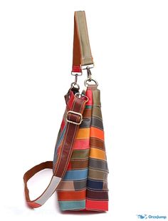 OrcaJump - Womens Crossbody Shoulder Bag with Cowhide Zipper and Geometric Design for Everyday and Holiday Wear - Rainbow Multicolor Shoulder Bag With Zipper For Daily Use, Multicolor Satchel With Zipper For Daily Use, Multicolor Satchel With Zipper Closure For Daily Use, Multicolor Satchel With Zipper Closure, Multicolor Satchel Bag For Fall, Multicolor Fall Satchel Bag, Multicolor Hobo Bag With Zipper For Daily Use, Multicolor Rectangular Hobo Bag With Zipper, Multicolor Hobo Bag With Zipper Closure For Daily Use