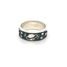 Delve into the unknown with this far-out Outer Space ring! An intergalactic treat for the curious who look to the heavens with an explorer's spirit! This unique band brings the far reaches of our galaxy down to earth with a striking space motif, contrasted by dark black antiquing. Built to survive all of your adventures, with its solid mold, this ring invites you to take a piece of our spectacular night sky everywhere the expansive universe carries you. Materials: .925 Sterling Silver Space Ring, Space Rings, Space Jewelry, Our Galaxy, Cool Vibes, Unique Bands, Into The Unknown, Down To Earth, The Heavens