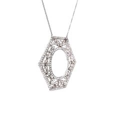 This elegant, Art Deco pendant necklace features 5.00 carats of natural diamonds in platinum. This is a necklace that truly pairs the interesting geometric shapes of the period with the fineness of the filigree work being produced at that time. Set with only old European cut diamonds, this delicate platinum diamond necklace truly glitters from any angle. For the lover of refined and timeless Art Deco jewelry, this necklace has it all. Art Deco Pendant Necklace, Necklace Art Deco, Necklace Art, Art Deco Pendant, Elegant Art, Antique Necklace, Timeless Art, Deco Jewelry, Art Deco Diamond