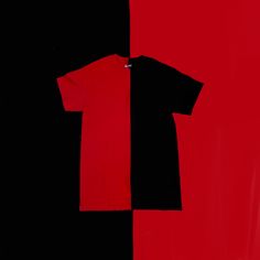 Split tee! Only $15 Red Color Block Short Sleeve T-shirt, Red Cotton Color Block T-shirt, Black Cotton Shirt With Color Block, Short Sleeve Color Block Cotton Shirt, Short Sleeve Cotton Color Block Shirt, Casual Red Color Block Shirt, Contrast Graphic Print Short Sleeve Top, Contrast Color Graphic Print Short Sleeve Top, Red Color Block Tops For Streetwear