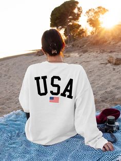 "Usa Sweatshirt, Patriotic Usa Sweatshirt, Usa Flag Sweatshirt, Memorial Day Sweatshirt, Usa Flag Sweatshirt, 4th of July America Shirt Hi! Welcome to✨Northstar Sweatshirt &Hoodies✨ ✨As the weather gets colder, you want clothes that keep you and your body warm. Here, Northstar Sweatshirt &Hoodies is ready to keep you warm with its unique designs. These soft and cotton sweatshirts and hoodies can be combined with anything.✨ ✨Product Features✨ 👉Medium-heavy fabric (8.0 oz/yd² (271.25 g/m 👉Loose Relaxed Fit Graphic Print Sweatshirt For 4th Of July, Patriotic Letter Print Sweatshirt For Independence Day, White Crew Neck Sweatshirt For 4th Of July, White Long Sleeve Tops For Independence Day, Patriotic White Cotton Sweatshirt, Independence Day Crew Neck Sweatshirt With Letter Print, Casual Letter Print Sweatshirt For Independence Day, Long Sleeve Relaxed Fit T-shirt For 4th Of July, Independence Day Casual Letter Print Sweatshirt