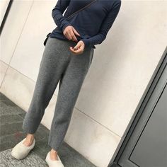 High Waist Elegant Knitted Pants – Tomscloth Winter Pants With Elastic Waistband, Solid Straight Pants For Winter, Casual Stretch Bottoms For Winter, Winter Casual Stretch Bottoms, Stretch Full Length Sweatpants For Winter, Casual Knit Bottoms, Stretch Full-length Winter Sweatpants, Casual Straight Leg Winter Pants, Winter Stretch Straight Sweatpants