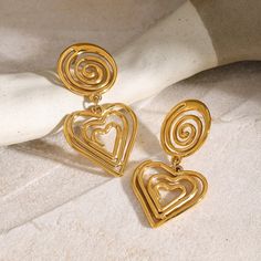 Get twice the style with these 18K gold-plated stainless steel heart earrings, measuring 2 inches long and weighing just 0.4 ounces (12.5 grams)! Hollow Heart, Heart Fashion, Jewelry Earring, Earrings Women, Body Chain Jewelry, Earring Sale, Acrylic Earrings, Stainless Steel Earrings, Girls Jewelry