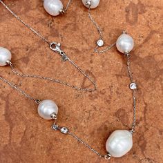 14KT White Gold Paspaley South Sea Pearls + CZ Chain Necklace 43 - LSJ South Seas, South Sea Pearls, Sea Pearls, Circle Shape, Bezel Setting, In Fashion, Long Necklace, Lobster Clasp, Opera