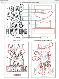 four different hand lettering styles for valentine's day