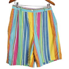 Vintage Susan Bristol Shorts Womens Sz 16 90s Colorful Rainbow Striped High Rise -High waist, zip and button closure -With pockets -Mom Shorts -100% Cotton -Bright, retro, casual, fun Great Condition!    Measurements in photos. Same day / next day shipping  Offers accepted  Like for price drops and deals  Bundle 2 items or more and save! Thank you!  7oz G Casual Multicolor Bermuda Bottoms, Multicolor Bermuda Bottoms For Spring, 90s Style Multicolor Spring Bottoms, Shorts Womens, Colorful Rainbow, Mom Shorts, Rainbow Stripes, Short Outfits, Bristol