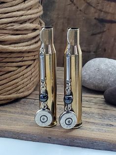 Bullet and Bar Beaded Earrings-SureShot Jewelry Bullet Casing Jewelry, Bullet Earrings, Earring Styles, Bullet Casing, Bullet Jewelry, Bead Bar, Modern Elements, Silver Bar, French Wire