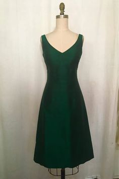 Emerald Green V-neck A-line Shantung Cocktail Dress | Etsy Shantung Dress, Custom Dresses, A Line Skirts, Emerald Green, Brooklyn, Sleeveless Dress, High Neck Dress, Custom Made, Emerald