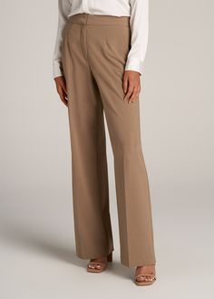 Formal Wide Leg Full Length Pants For Fall, Formal Fall Full Length Wide Leg Pants, Spring Business Casual Full-length Dress Pants, Semi-formal Stretch Bottoms For Fall, Elegant Wide Leg Pants For Business, Formal Stretch Wide Leg Dress Pants, Elegant Stretch Wide Leg Pants For Formal Occasions, Stretch Bottoms For Semi-formal Fall Events, Stretch Bottoms For Semi-formal Fall Occasions