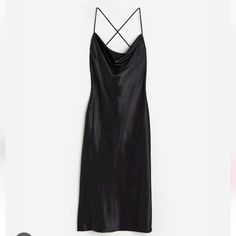 H&M Divided Satin Calf-Length Dress In Softly Draped Satin, Side Slit Spaghetti Crossed Strap, New With Tags. Purple Lady, Blue Silk Dress, Calf Length Dress, Draped Neckline, Dress H&m, Sienna Miller, Lace Slip Dress, Strappy Dresses, Lace Slip