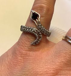 Silver Wire Weave Snake Ring With Red Garnet Crystal Bicone - Etsy Red Garnet Crystal, Wrapping Crystals, Snake Rings, Pearl Bangle Bracelet, Rings Wire, Bunny Necklace, Wrapped Rings, Garnet Crystal, Pearl Bangle