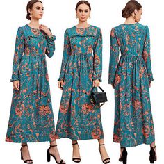 Top Rated Kaftan Dubai Abaya Women Muslim Floral Long Dress Jilbab Islamic Bohemia Dresses, Fashion Women's Dresses Eid Floral Print Long Sleeve Abaya, Long Sleeve Floral Print Kaftan For Eid, Floral Print Long Sleeve Kaftan For Eid, Modest Green Maxi Dress For Eid, Multicolor Long Sleeve Dress For Eid, Bohemian Long Sleeve Dress For Eid, Eid Multicolor Floral Print Maxi Dress, Floral Print Floor-length Maxi Dress For Eid, Flowy Long Sleeve Kaftan For Eid