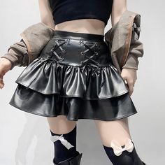 Waistline: empire Style: Goth, Punk, Egirl Silhouette: A-LINE Material: PU Dresses Length: Above Knee, Mini Decoration: Bandage S: Waist - 74cm/ Length - 31cm M: Waist - 78cm/ Length - 32cm L: Waist - 82cm/ Length - 33cm Punk Style Mini Skirt With Zipper For Party, Punk Style Mini Skirt With Zipper Closure For Party, Punk Mini Skirt With Zipper Closure For Party, Punk Style Party Mini Skirt With Zipper Closure, Punk Style Fitted Skirt With Zipper Closure, Fitted Punk Skirt With Zipper Closure, Character Embroidery, Preppy Mode, Harajuku Clothes