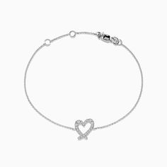 Effy Novelty 14K White Gold Heart Bracelet Luxury White Gold Heart Bracelet, Elegant Heart-shaped Brilliant Cut Diamond Bracelet, Classic Diamond Bracelets For Valentine's Day, Luxury White Gold Bracelet With Heart Charm, Elegant Heart Cut Diamond Bracelet For Valentine's Day, Elegant Diamond Bracelet For Valentine's Day, Elegant White Gold Heart Pendant Bracelet, Valentine's Day Elegant Heart Cut Diamond Bracelet, Diamond Heart Charm Bracelet In White Gold