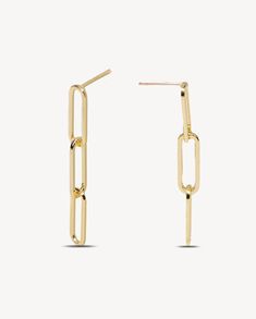 These trendy paperclip chain earrings are fabulous and stylish statement pieces that add flair to any look. - Metal: 14K Gold Over Brass- Hypoallergenic- Imported Eco Friendly Wrapping, Los Angeles Design, Chain Earrings, Paper Clip, Statement Pieces, Jewelry Crafts, Gold Earrings, Gold Plate, Lily