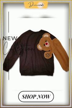 Korean Style Loose Couple Hoodies Sweatshirts Autumn Winter Female Crew Neck Long Sleeve Casual Streetwear Oversized Clothes Top Brown Crew Neck Sweater For Streetwear, Oversized Brown Sweater With Graphic Print, Casual Long Sleeve Sweater With Bear Print, Brown Fleece Long Sleeve Sweatshirt, Brown Long Sleeve Fleece Sweatshirt, Oversized Cozy Tops For Streetwear, Long Sleeve Cotton Tops With Bear Print, Oversized Brown Sweater For Streetwear, Cozy Drop Shoulder Top For Streetwear