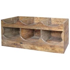 a wooden shelf with three compartments on the bottom and one section open to show what's inside