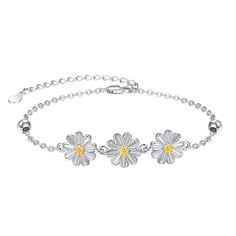 PRICES MAY VARY. 【Design Inspiration】Daisy flowers represent innocence, hope, beauty, endless love and friendship.The daisy bracelet bring you light and good mood.Our dainty daisy bracelet is the perfect gift. 【Premium Materials】Daisy gifts for women is made of 925 sterling silver, well crafted and beautifully designed.Comfortable to wear, no nickel, and Hypoallergenic, Especially for those with sensitive skin. Exquisite polish technique made every details smooth and bright. 【Shiny Daisy jewelry Silver Jewelry With Flower Decoration For Gift, Delicate Sterling Silver Flower Bracelets, Delicate Silver Flower Bracelets, Delicate Sterling Silver Flower Bracelet, Silver Jewelry With Flower Charm, Delicate Flower-shaped Sterling Silver Bracelets, Delicate Silver Flower Bracelet, Charming Silver Jewelry With Flower Charm, Mother's Day White Gold Jewelry With Flower Charm