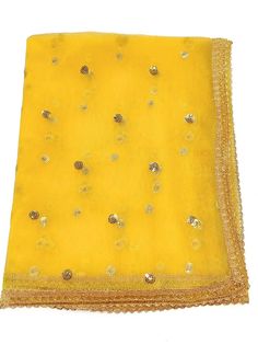 "Women Net Embroidered Dupatta 42\" x 2.50 Meters Designer Long Net Bridal Sequins Work Dupatta Stole Veil Stole Hijab Sarong Bridesmaid Chunni, Dupatta on skirts  *Fabric :net *Occasion: brides wear dupatta, Bridesmaids wear, haldi wear, wedding wear, anniversary, party wear, dupatta on skirts, dupatta on top, dupatta on suit, baby shower, mehendi wear dupatta. *Length: The size of this dupatta is 42\" wide and 2.5 meters long A very delicate dupatta made of net fabric. This dupatta is very ver Fitted Yellow Saree With Gota Work, Yellow Fitted Dupatta With Gota Work, Fitted Yellow Dupatta With Gota Work, Fitted Gold Traditional Wear With Embroidered Border, Yellow Sets With Gold Embroidery For Eid, Gold Fitted Traditional Wear With Embroidered Border, Diwali Yellow Sets With Gold Embroidery, Festive Yellow Sets With Embroidered Border, Festive Yellow Sets With Gold Embroidery