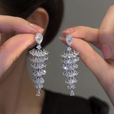 Crystal Drop Earrings Umbrella Shape Chandelier Bridal Earrings Cascading Crystal Earring with S925 Silver Pins Ear Rings Indian, Rings Indian, Fascinator Hats Wedding, Bridal Earrings Chandelier, Celebrities Photos, Christmas Tree Earrings, Fashion Indian, Ear Ring, Wedding Party Jewelry